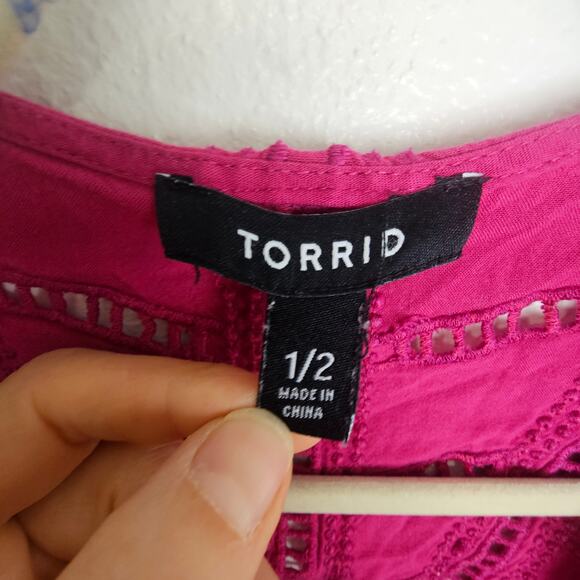 Torrid Womens Kimono Crochet Boho Crinkle Gauzey Size 1/2X Drapey Cover Up Open - Picture 7 of 9